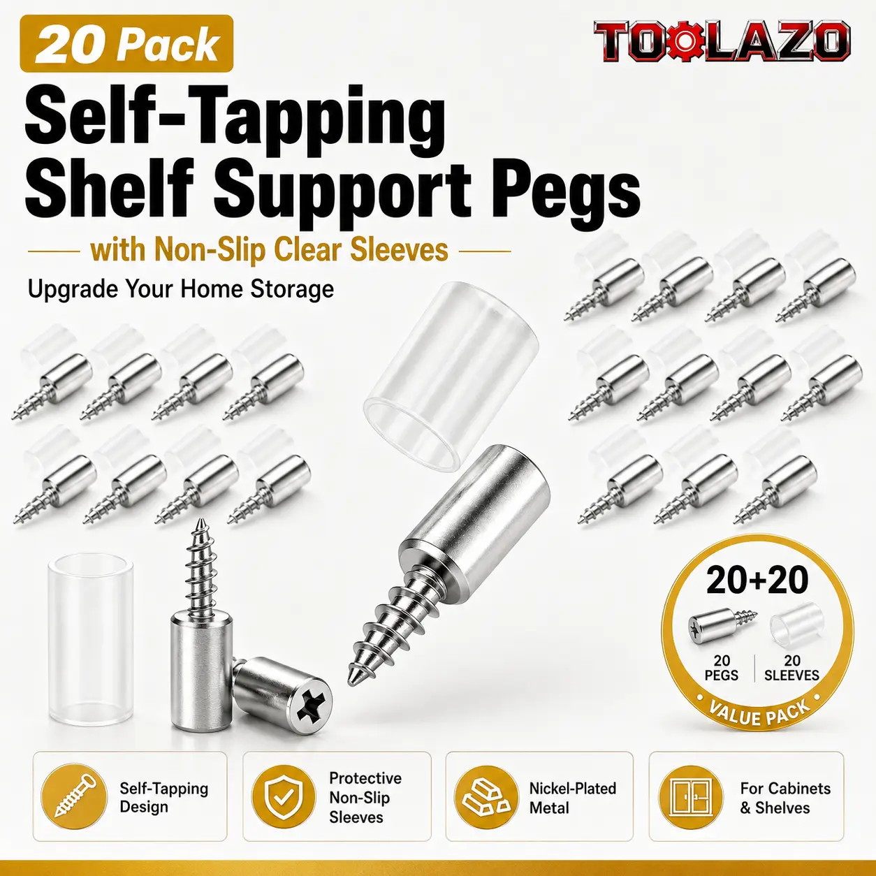 40-Pack Nickel-Plated Iron Mechanical Hardware Shelf Support Pegs with Black…