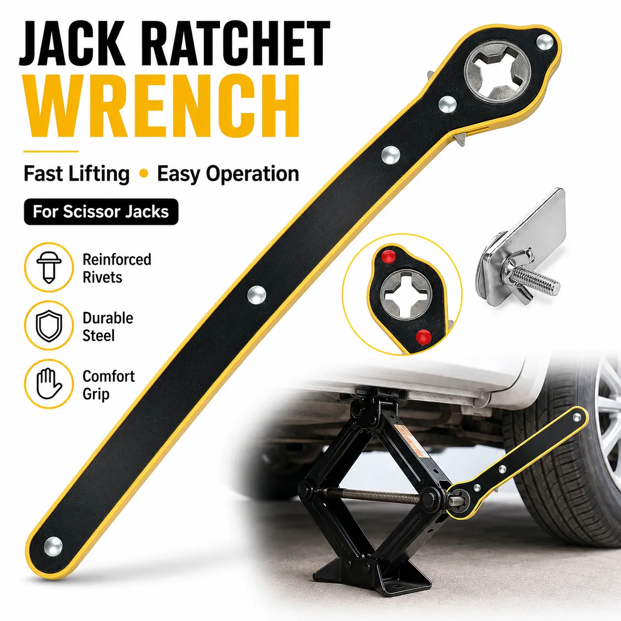 Ratcheting Jack Wrench with Efficient Turn, Ergo Grip & Ratcheting Gear