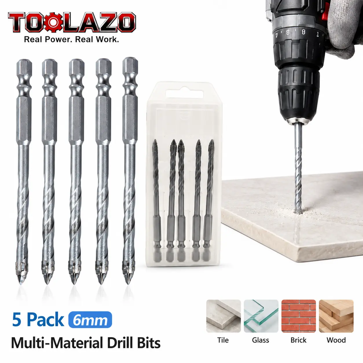 5-Pack 6mm Four-Flute Carbide-Tip Drill Bits