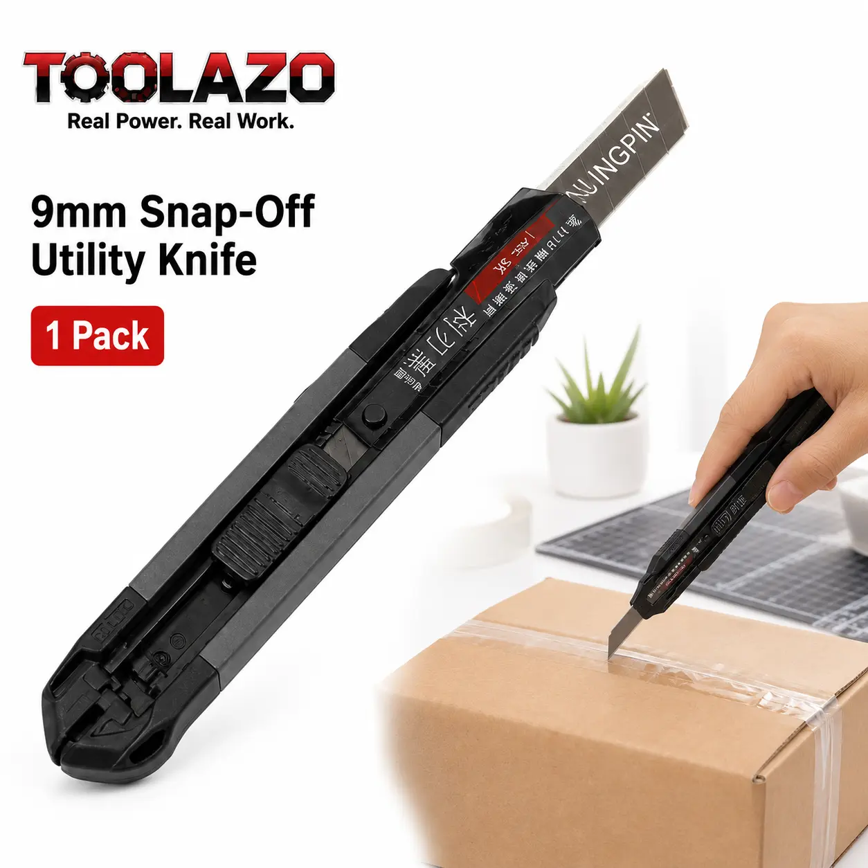 1-Pack Retractable 9mm Snap-Off Carbon Steel Blade Box Cutter Cutting Tool