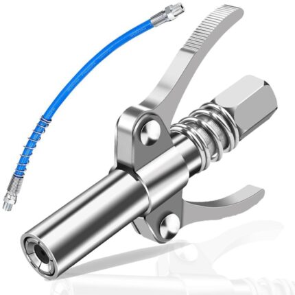 TOOLAZO Alloy Steel Grease Gun Coupler - 12000 PSI, 12-in Hose, 12-in Tip, 6-Jaw Locking, 1/8" NPT, Leak-Free - Fits Pneumatic, Electric, Manual Grease Guns - Ideal for Heavy Machinery - For Mechanics