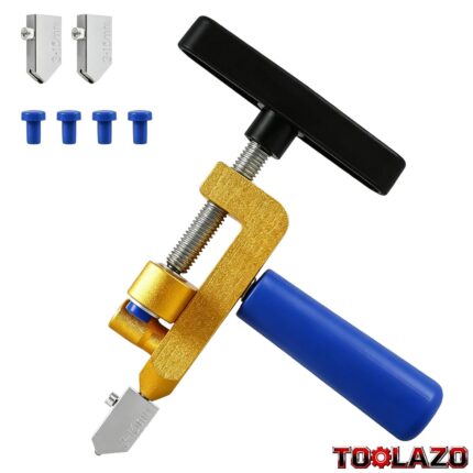TOOLAZO Heavy-Duty Tungsten Steel Glass Tile Cutter - 2-in-1 DIY Cutting Machine with Built-In Breaking Pliers, 2 Tungsten Steel Blades, 4 Pressure Heads, Widened Grip, 3-Step Operation, Durable Construction Tool for Ceramic Tile, Mirror Cutting
