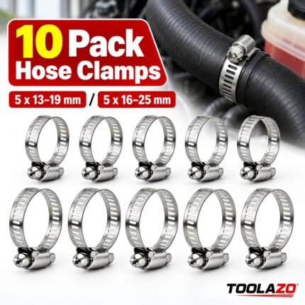 304 Stainless Steel Worm Gear Hose Clamp Kit, 10 Pack Adjustable Hose Clamps, 13-19mm & 16-25mm Sizes, Corrosion Resistant Pipe Clamps for Automotive, Plumbing, Water Lines, Fuel Lines and DIY Repairs