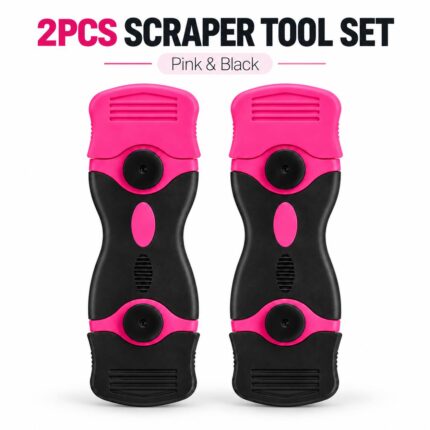2-Piece Pink Scraper Tool Set with 20 Replacement Blades, 10 Plastic and 10 Metal Blades for Stickers, Labels, Adhesive Residue, Glass, Cooktops, Tile and DIY Cleanup