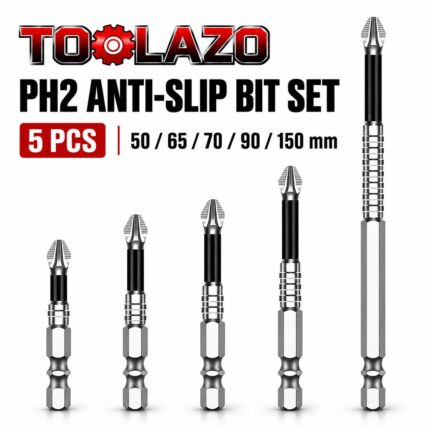 5PCS PH2 Magnetic Screwdriver Bit Set - S2 Steel HRC58-62 Hard Anti-Slip Magnetic Tips, 1/4 in Hex Shank, 50/65/70/90/150mm Lengths for Drills, Electric Screwdrivers, Impact Drivers, Furniture Work, DIY Users, Ferrous Screws