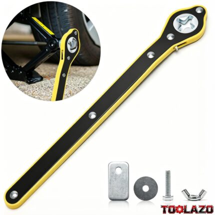 Heavy Duty Steel Ratchet Lug Wrench for Cars/SUVs, Long Handle Labor-Saving Tire Changing Tool with Reversible Torque Control System, Portable Emergency Tire Iron for Roadside Repair, Mechanics’ Garage Auto Maintenance Tool with Interchangeable Heads